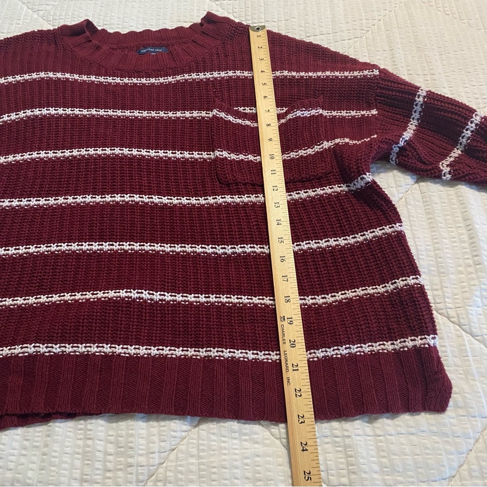 AMERICAN EAGLE knit burgundy white striped boatneck sweater w/ front pocket XL - Picture 5 of 11